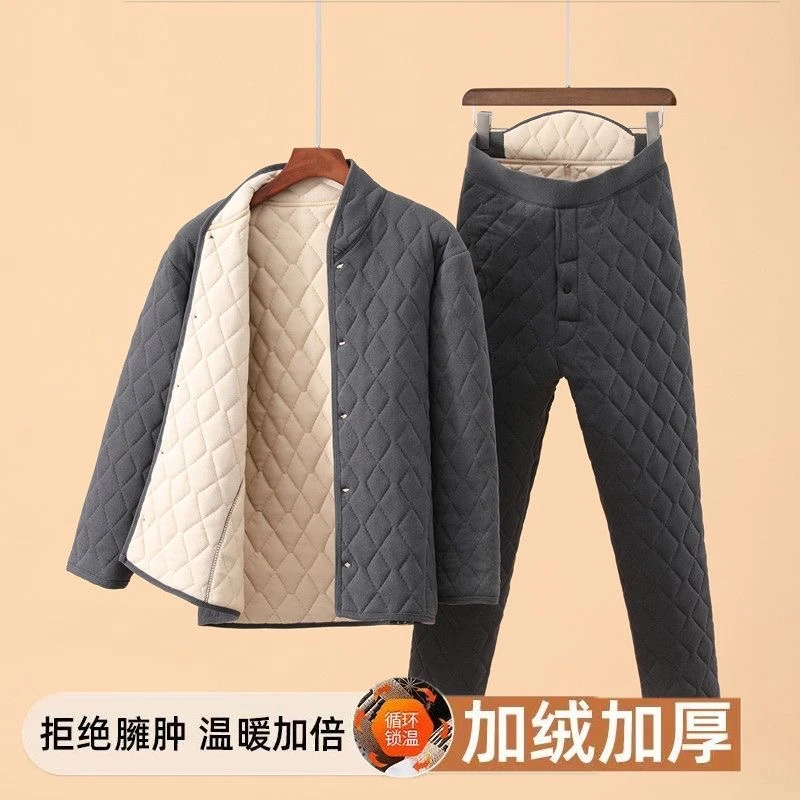 男士爸爸棉袄冬季加厚棉服套装加绒秋冬棉衣保暖内穿棉裤