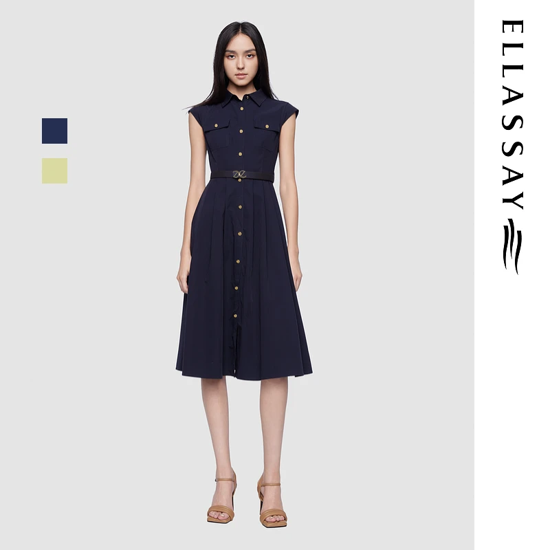 ELLASSAY歌力思2025夏季新款通勤无袖衬衫连衣裙女EWD361Y23000