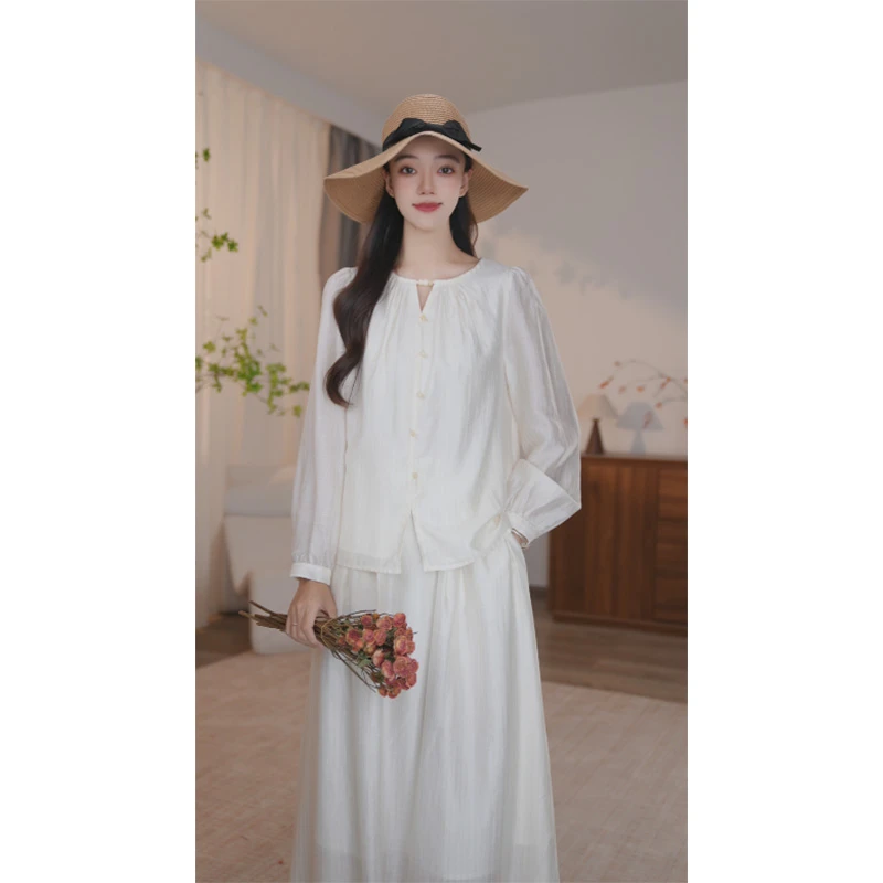 【琳琳甄选】25套装衬衫品质爆款小众衬衣+复古裙子2593247米杏色