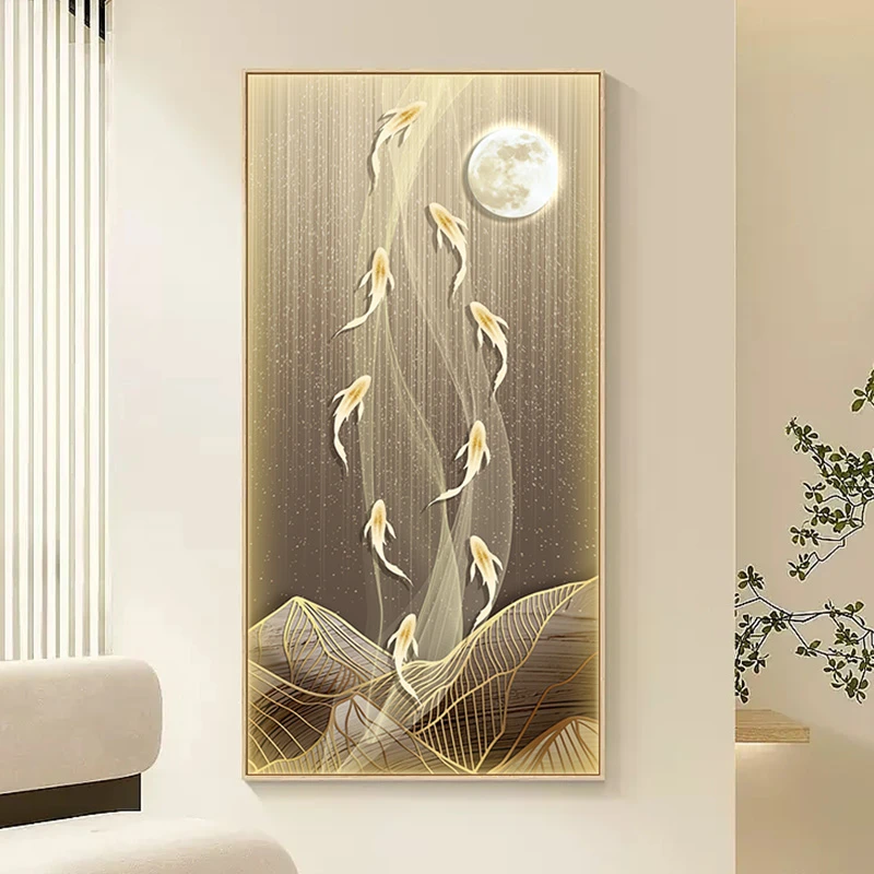 益师傅现代简约九鱼玄关装饰画客厅走廊过道尽头挂画九鱼80160