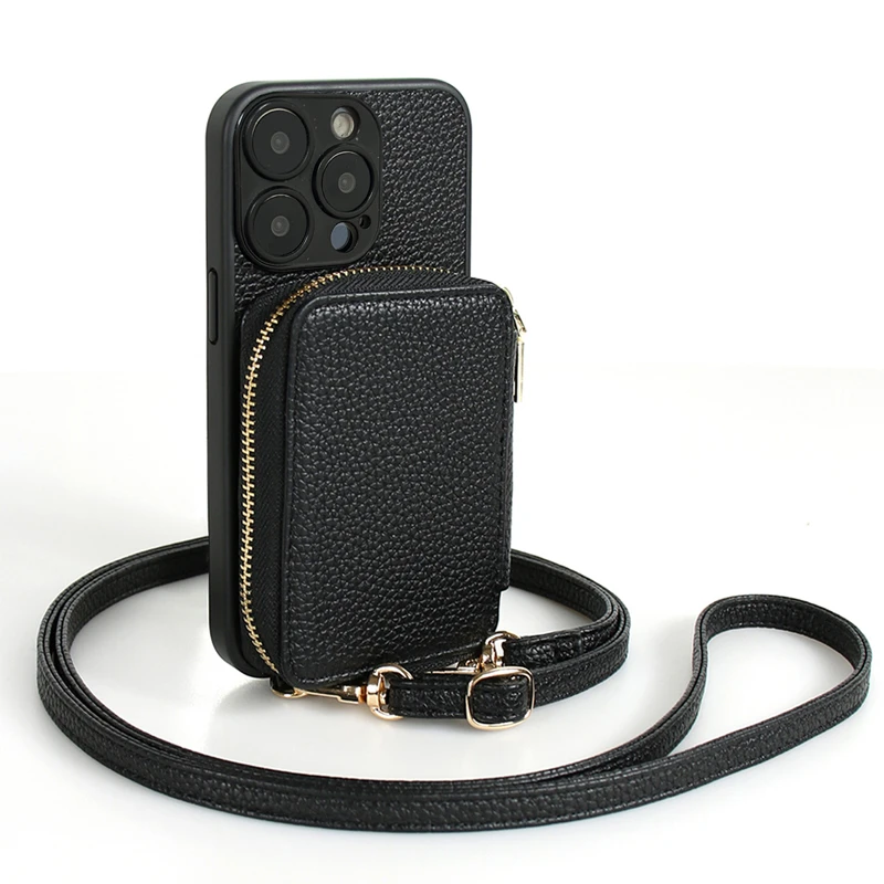 苹果16promax手机壳iphone15插卡套14plus斜跨绳13零钱包12背包11