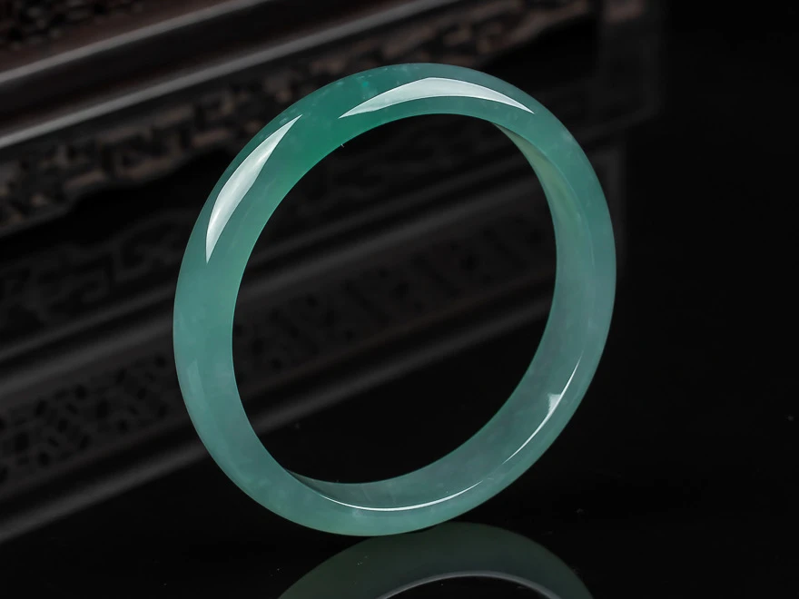 冰种天然A货翡翠宽边手镯 56-57圈口冰蓝满色正装手镯玉镯子35.08