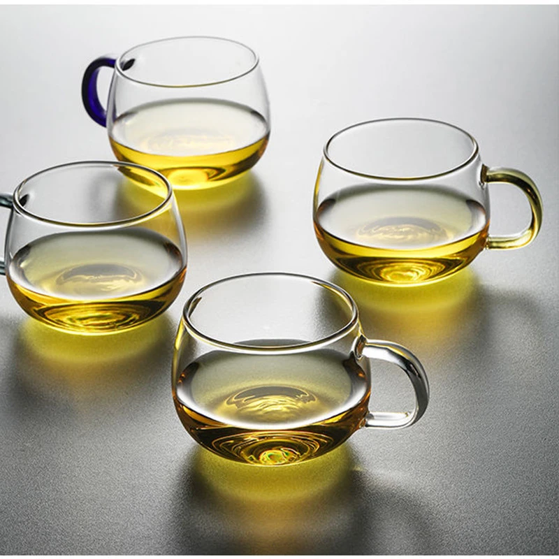 透明玻璃彩色把手花茶杯耐热早餐办公咖啡杯家用多人小茶杯批发