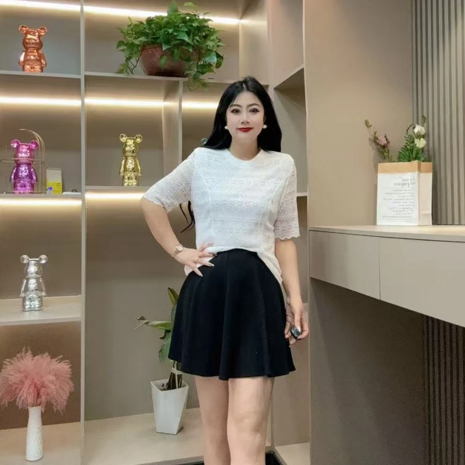 夏季半袖-千 25361 时尚气质镂空蕾丝印花潮美款胖MM大码女装新款