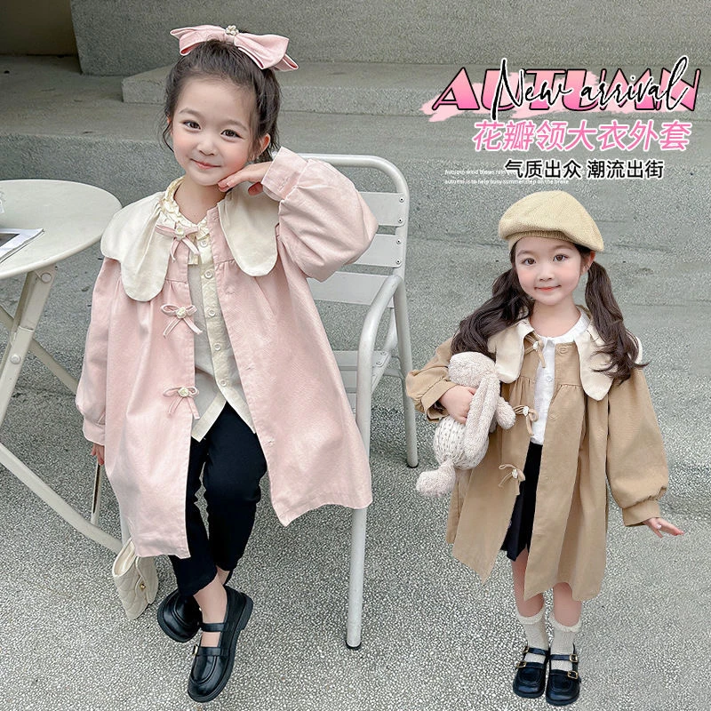 甜美上衣小翻领小童春秋风衣纯色翻领韩版公主女宝