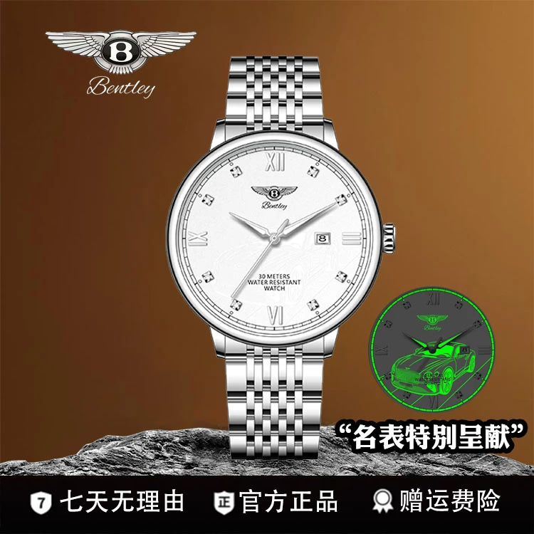 Bentley宾利星辰幻钻宾耀银面夜光男士腕W