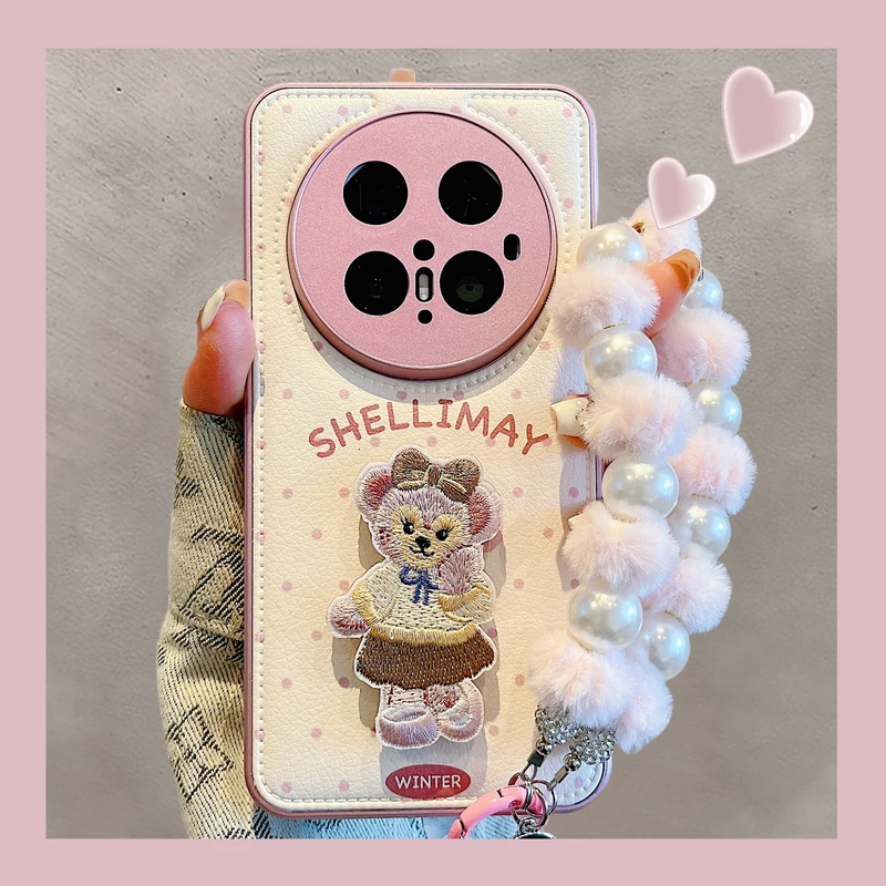 华为mate70pro+手机壳pura70pro+粉波点刺绣雪莉玫苹果16/15/14