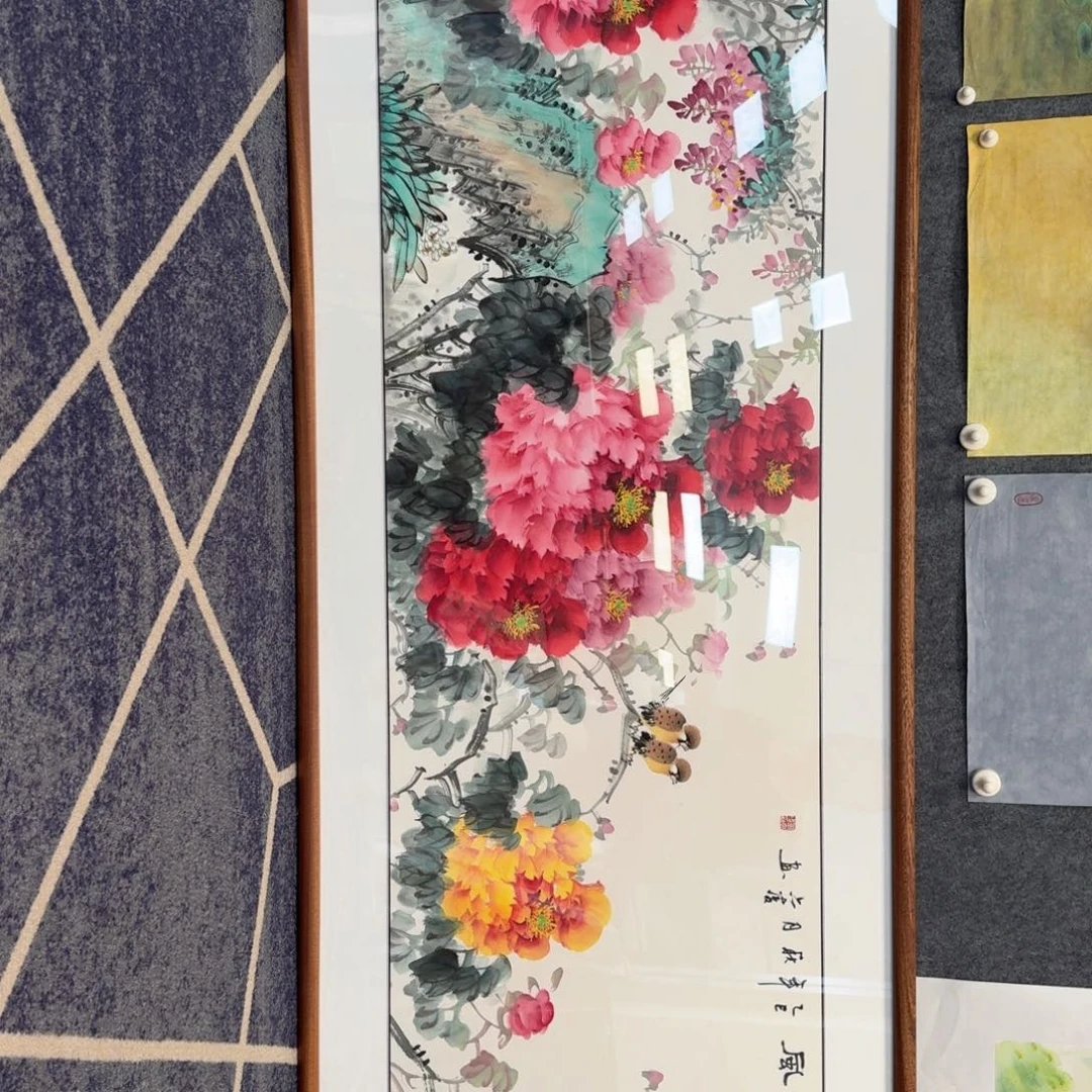 国画纯手绘山水花鸟作品加框