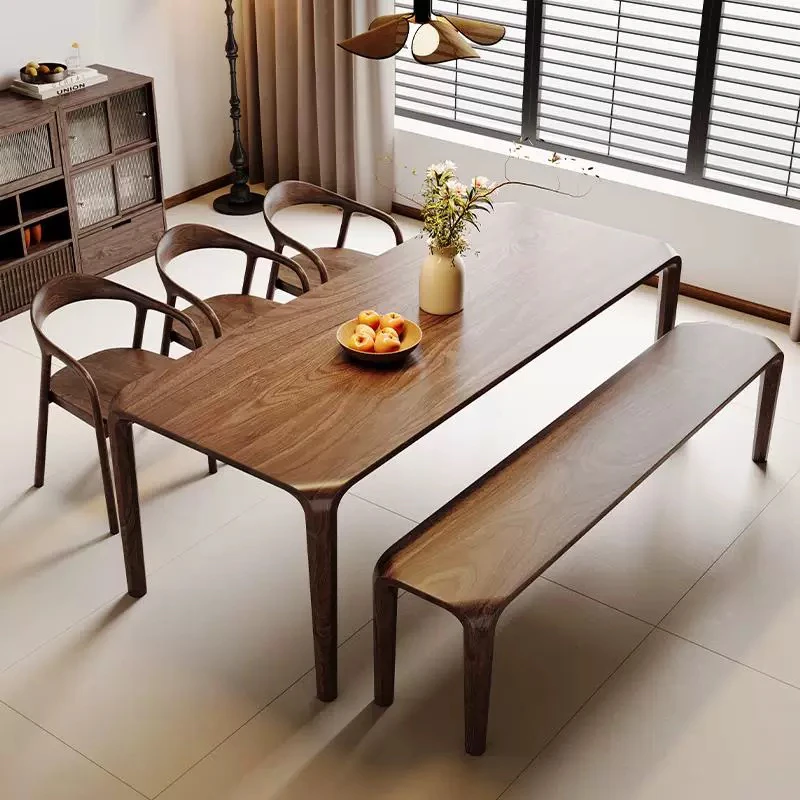 北美黑胡桃木全榫卯望月餐桌长方形家用简约茶桌餐桌现代简约