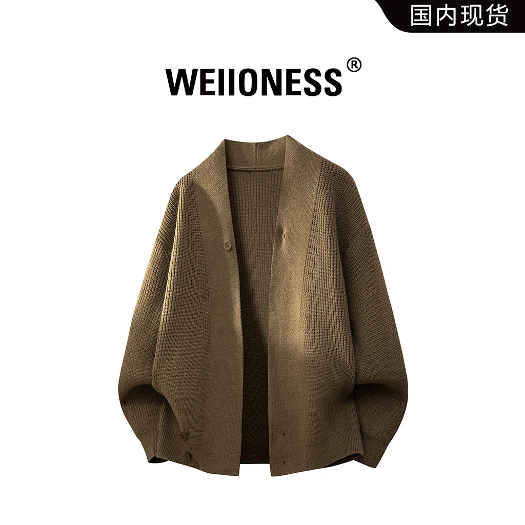 WEIIONESS美式开衫毛衣男款秋季宽松复古针织外套高级感男生衣服