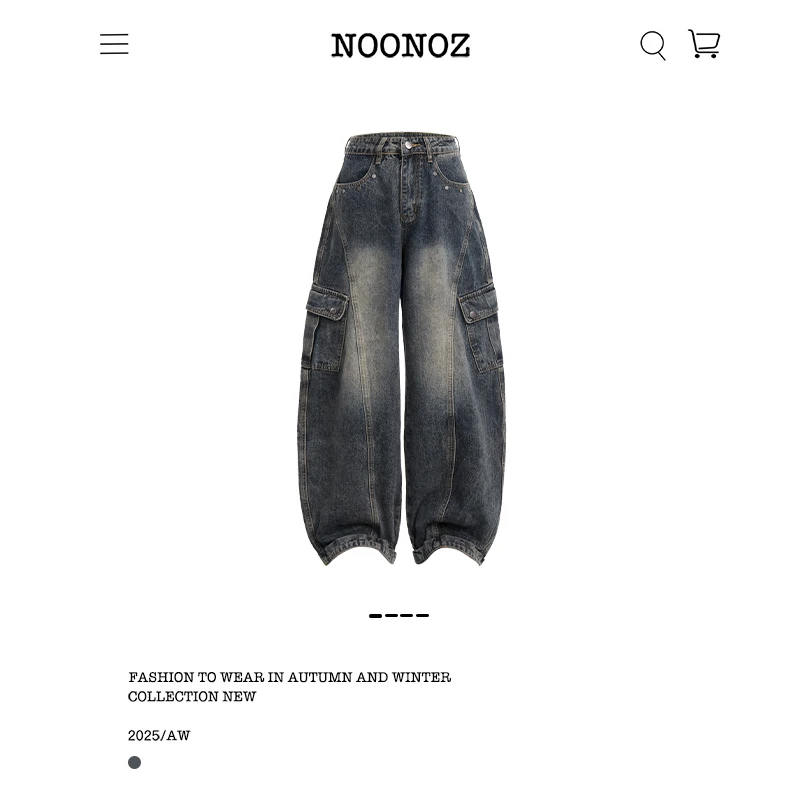 NOONOZ潮牌美式解构廓形弯刀牛仔裤男多口袋水洗做旧垂感阔腿裤子