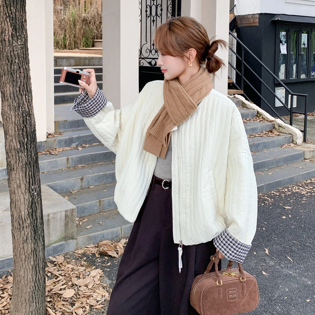 巨好看的格子拼接加厚外套2025秋冬新款设计感韩系百搭夹克上衣