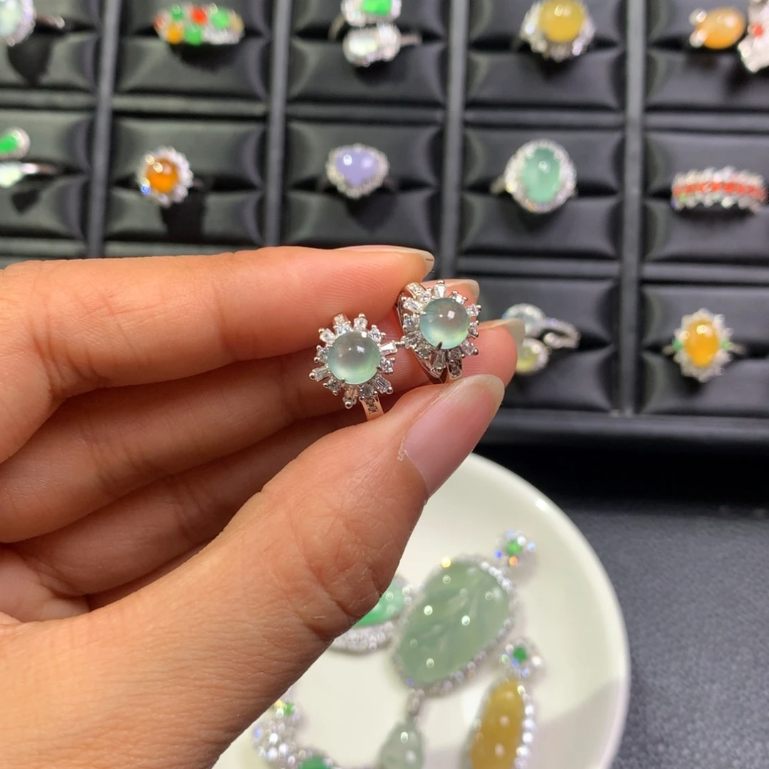 翡翠银S925镶嵌耳饰