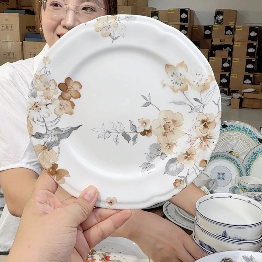骨瓷骨瓷8英寸20cm平盘2只外贸骨瓷