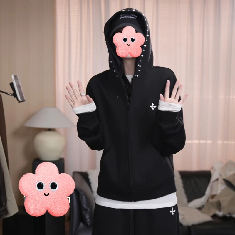 2025秋季新款宽松设计感百搭显瘦连帽拉链卫衣LK2505346