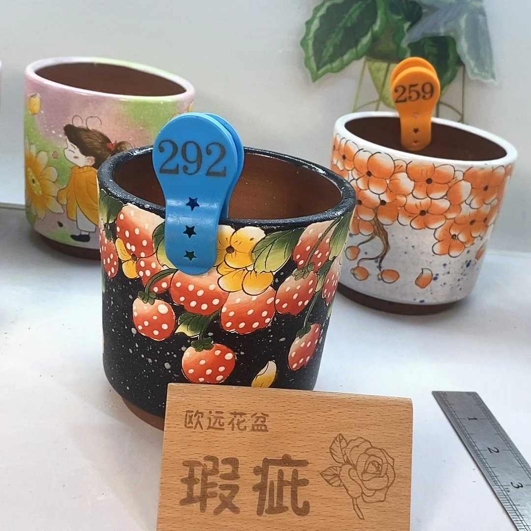 紫砂花盆红陶手绘花盆