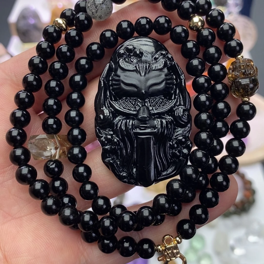 黑曜岩未镶嵌颈饰吊坠