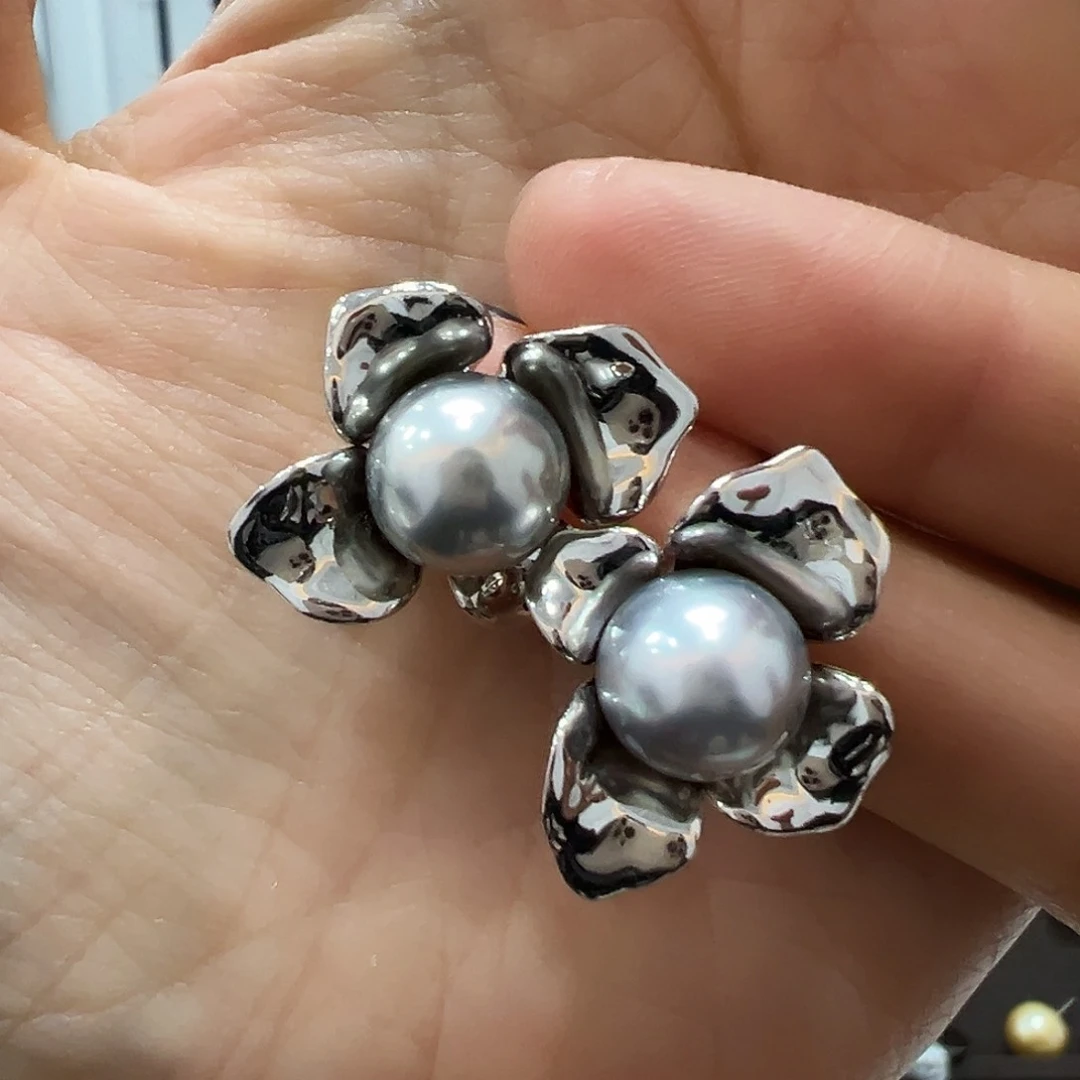 海水珍珠耳饰银S925镶嵌