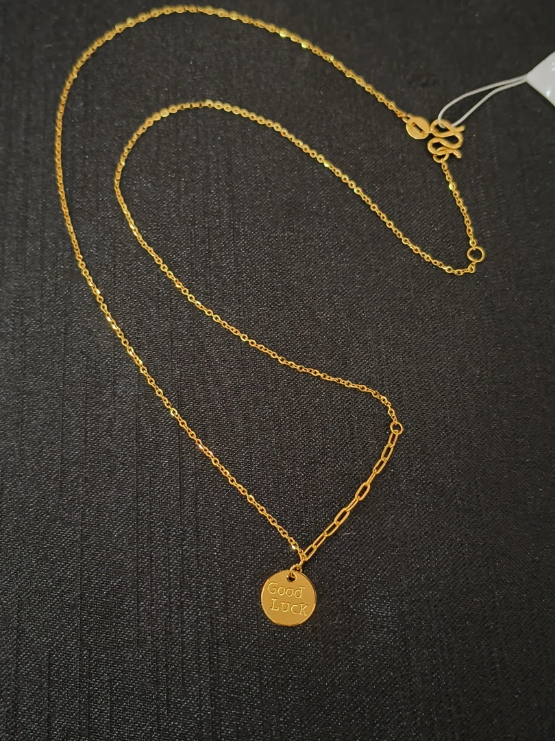 【金展珠宝】足金  good luck幸运牌套链