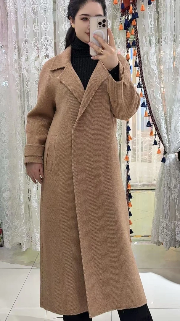 女士大衣中长款秋冬新款双面呢大衣含桑蚕丝