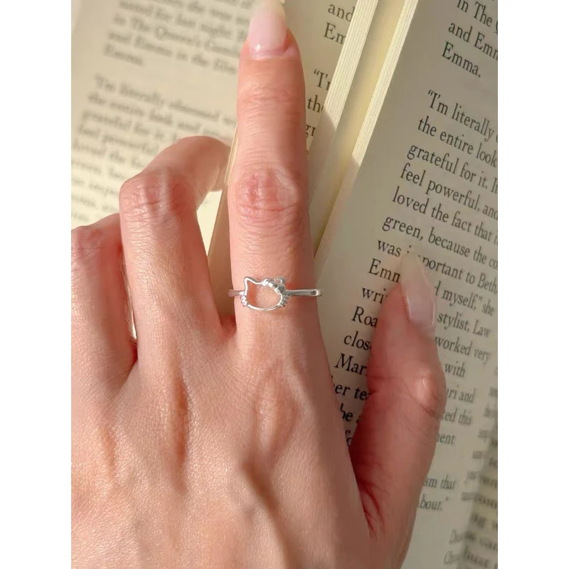 足银戒指 26 凯蒂kitty猫纯银戒指设计款小众精致简约首饰送女友