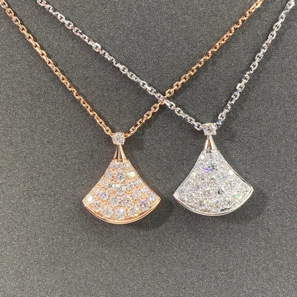 实验室培育钻石18k金满钻小扇子项链