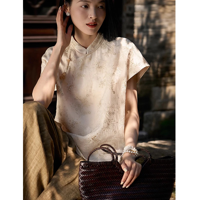 SS1632花上千枝·重工刺绣国风新中式立领小上衣女新款夏季气质
