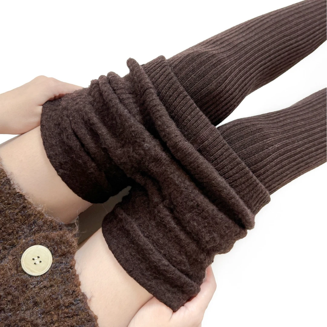 秋冬加绒加厚保暖羊毛竖条连裤袜咖啡色百搭坑条miu打底裤灰色女