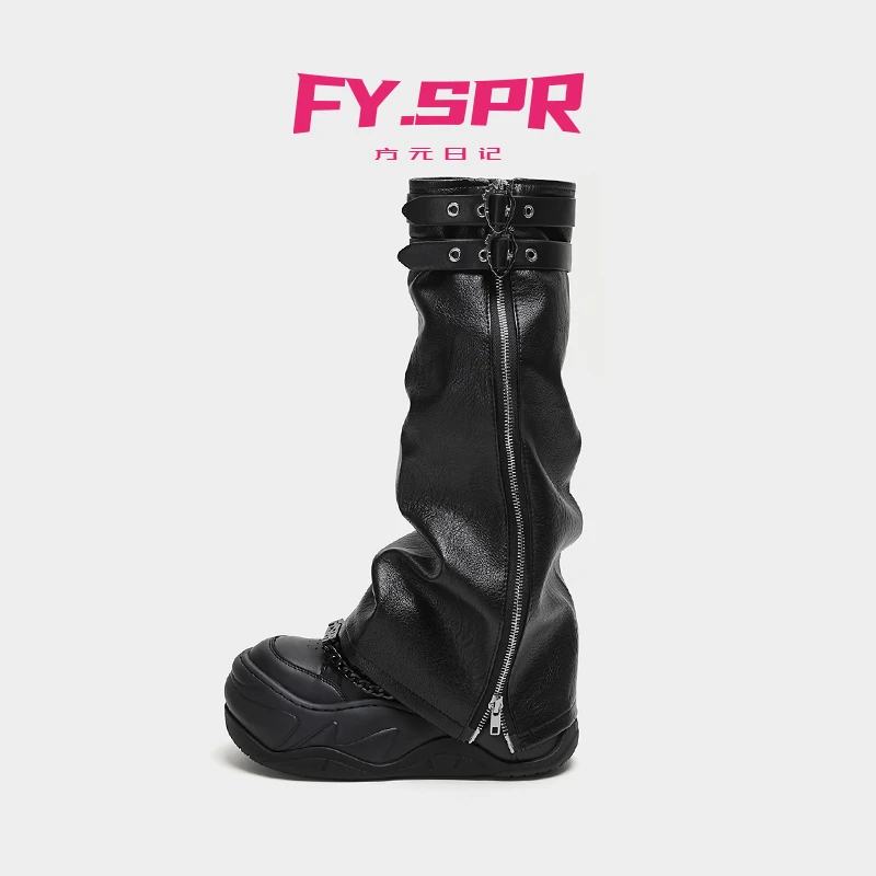 FYSPR/方元日记WiFi系列 腿套筒靴子厚底增高7CM 大头波浪面包鞋