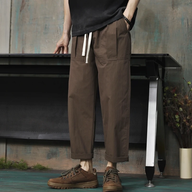 DeweLvum复古百搭时尚微阔腿九分裤男宽松休闲潮流美式直筒裤男潮