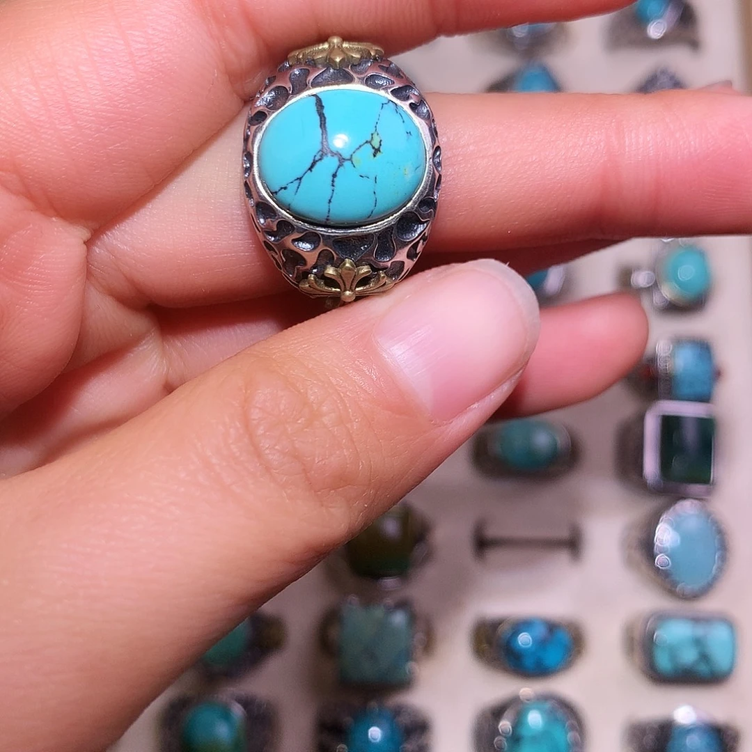 绿松石银S925镶嵌戒指