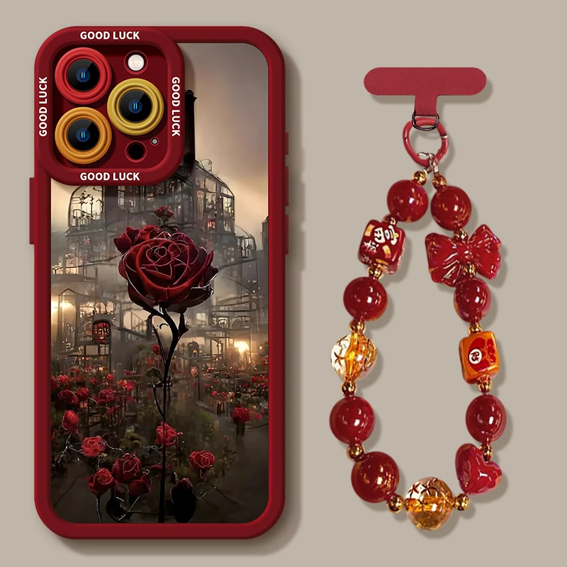 玫瑰城堡适用苹果15手机壳iphone13玫瑰16promax复古11女款12软壳