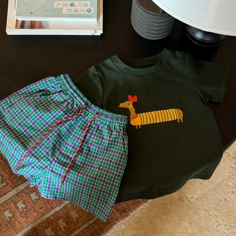 男童裤子宝宝夏装2025新款洋气时髦美式休闲沙滩格子短裤五分裤潮