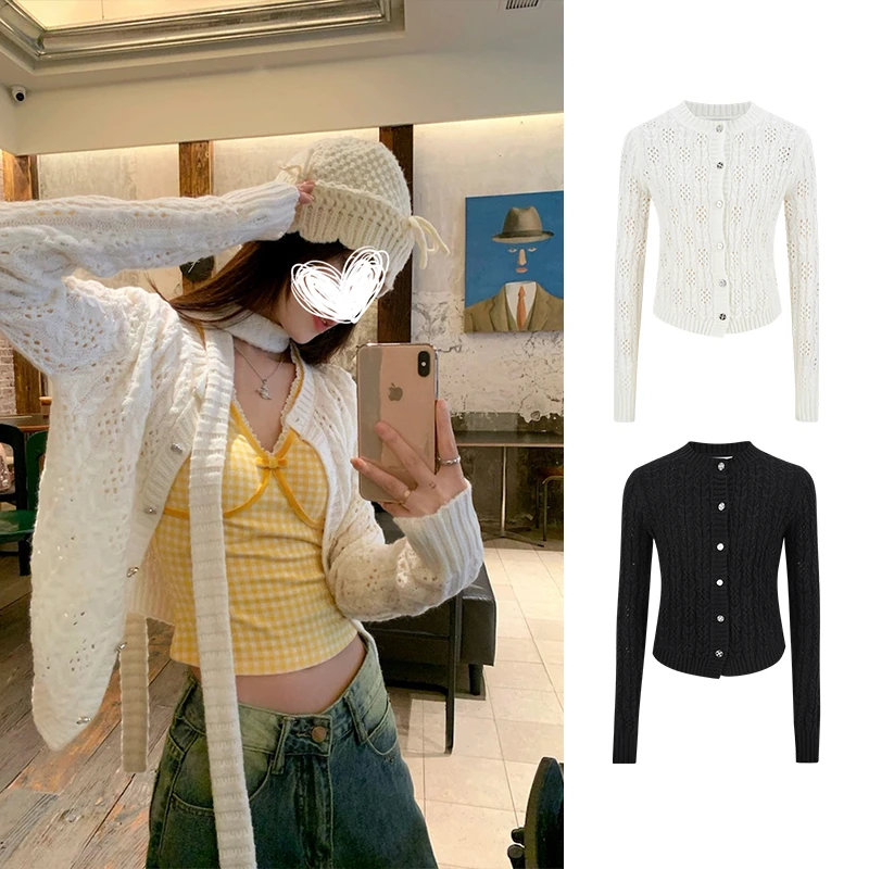 Moses Queen/魔西女王小香风镂空毛衣宽松显瘦上衣休闲针织开衫女