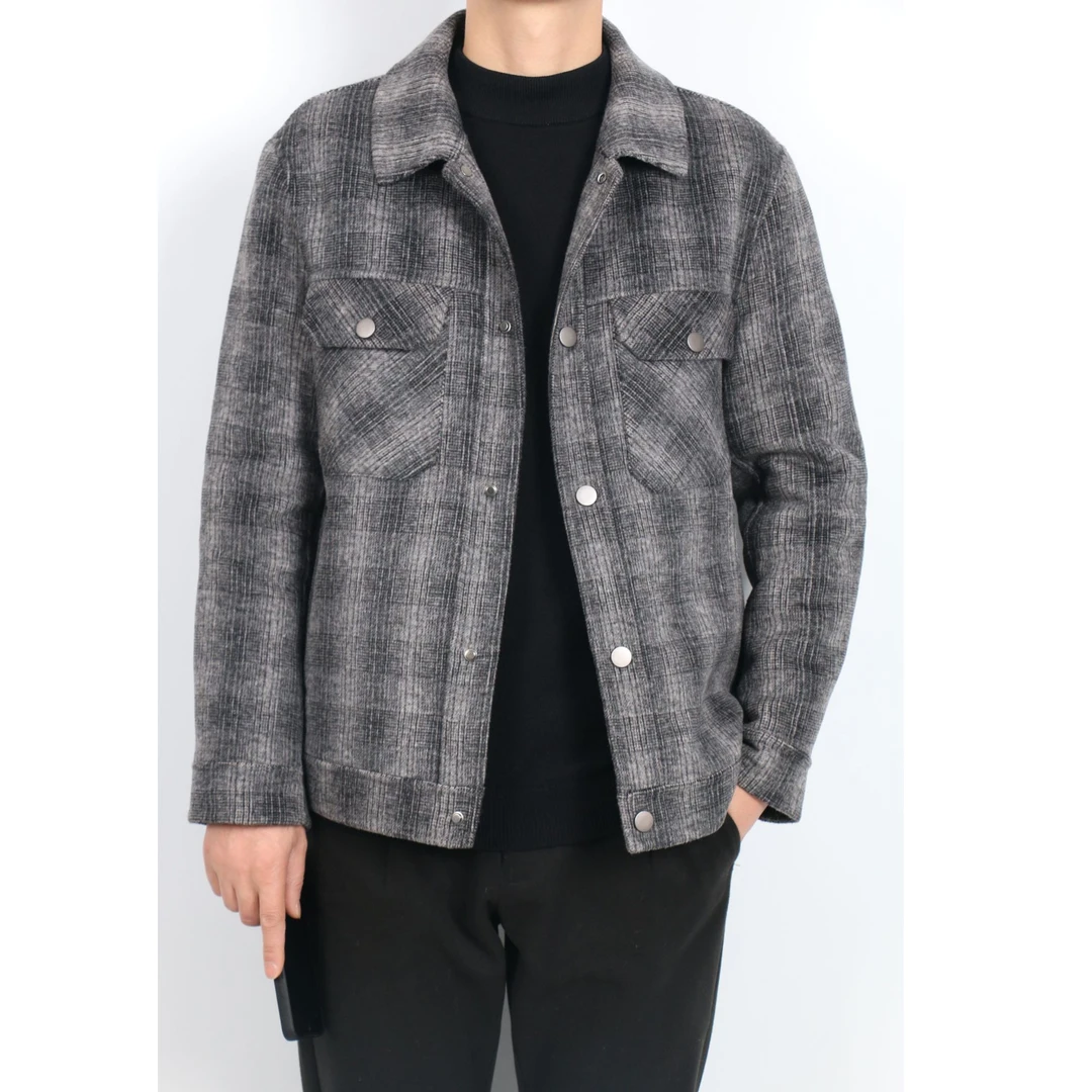 烁高554#加内胆羊毛短款夹克秋冬商务时尚百搭格子外套男士双面