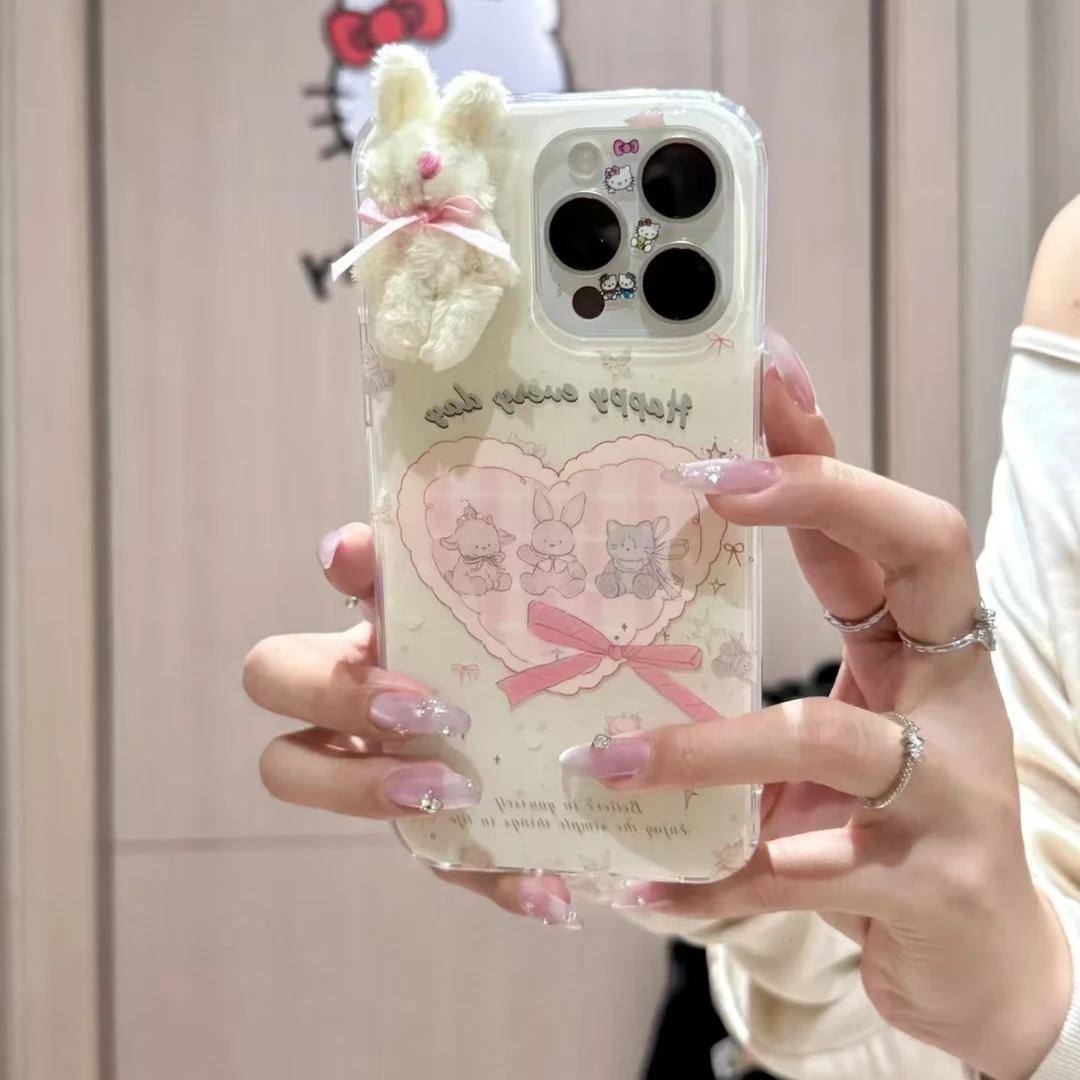浪漫小兔适用于苹果13/15/16promax手机壳VIVO华为OPPO小米15女壳