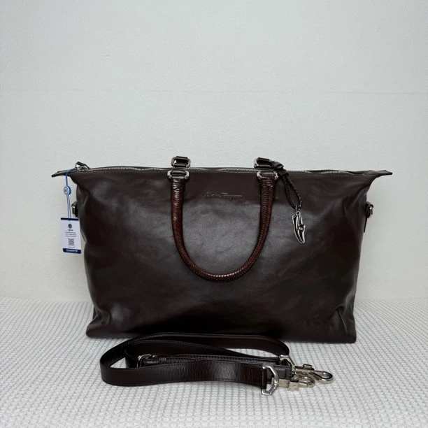 99新 FERRAGAMO/菲拉格慕 97新/5790时尚休闲复古棕色全皮旅行包