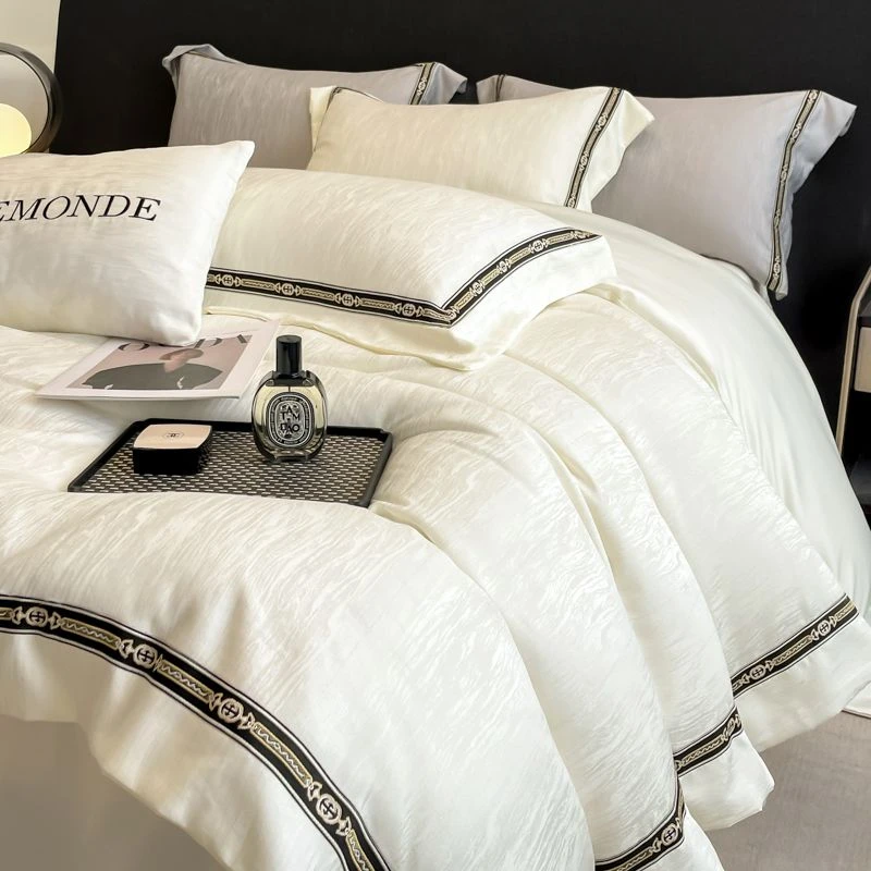 2025新款轻奢风双面水洗冰丝提花刺绣四件套夏季凉感床单被套