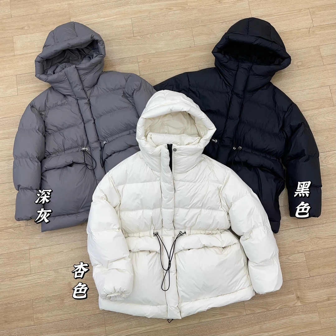 7+#6341冬季福利加厚抽绳收腰双拉链连帽外套，衣长：75cm