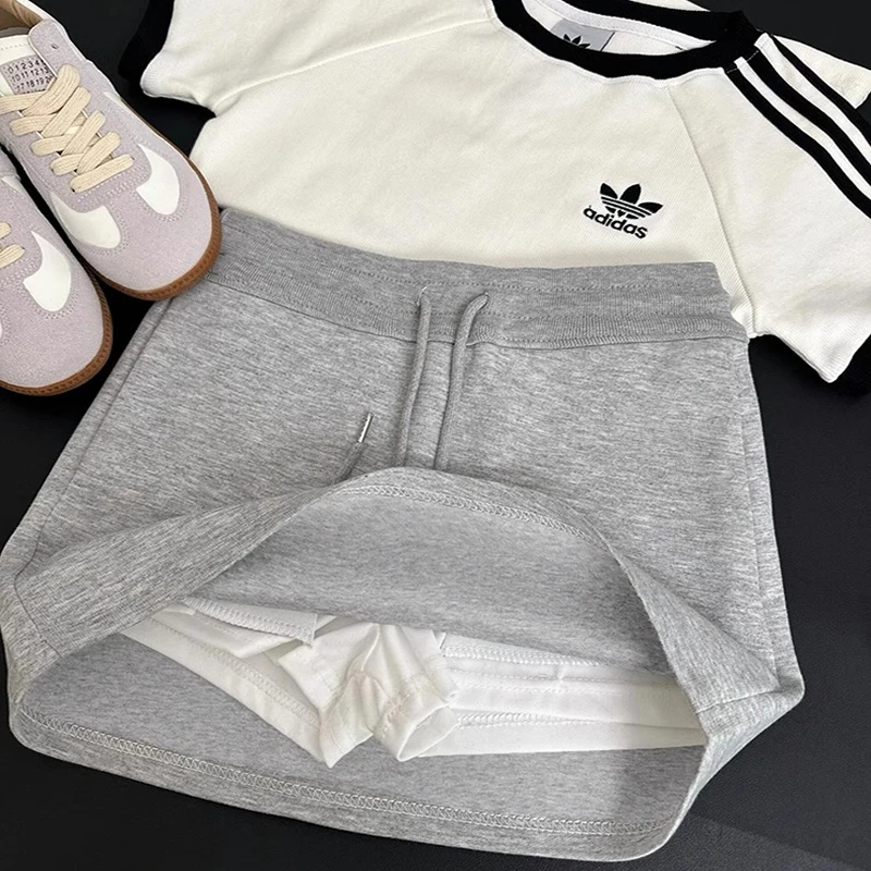 半身裙松紧带纯色仙女风高腰洋气短裙外穿韩版