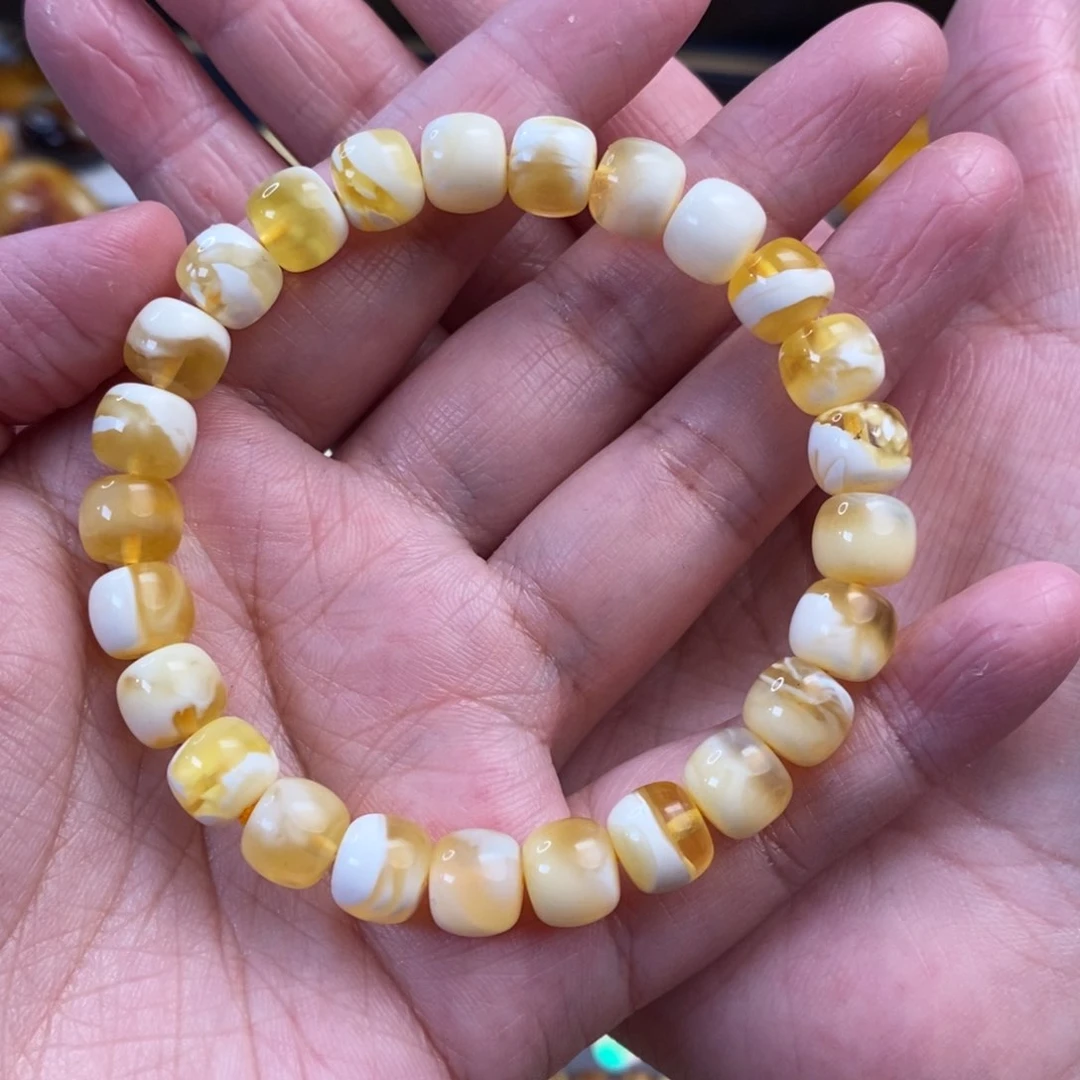 未镶嵌琥珀裸石金瓷白溶洞老型手串8.8