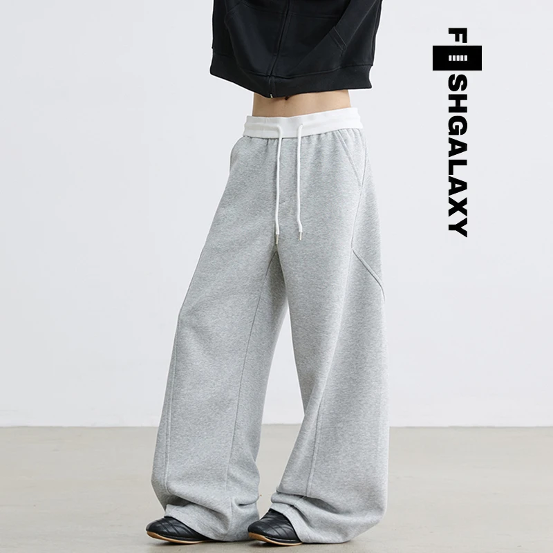 重磅360克美式撞色罗口弯刀裤宽松休闲百搭阔腿直筒运动卫裤