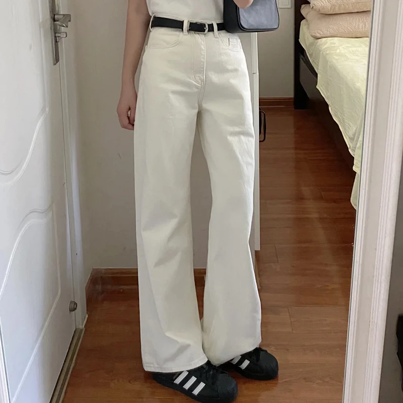白色直筒牛仔裤女秋秋2025年新款高腰显瘦小个子宽松窄版阔腿裤子