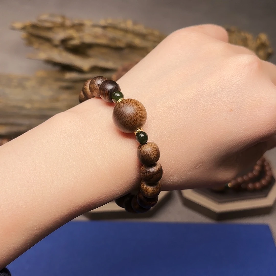 手串沉香越南芽庄白棋楠瘤疤1.0➕芽庄绿棋瘤疤单珠配饰
