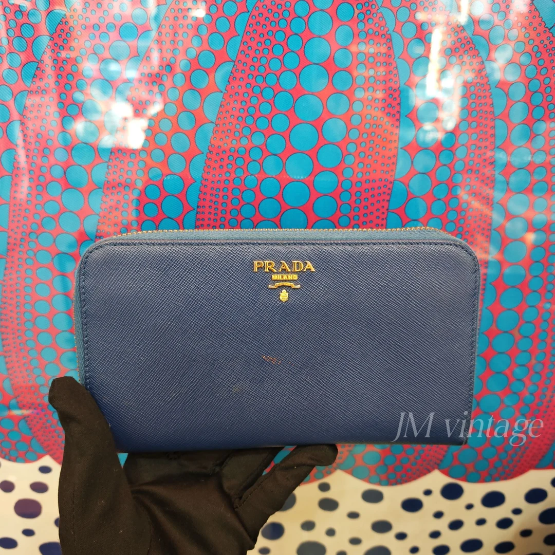 95新 Prada/普拉达 蓝色钱包 经典实用