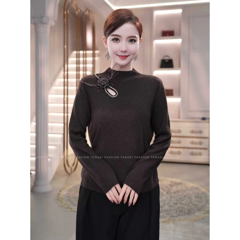 2026秋冬新款【JR-13】含绵羊毛洋气别致气质风咖色打底针织衫毛