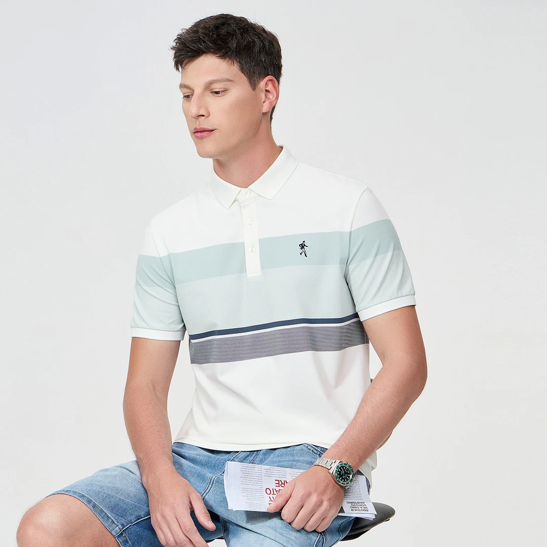 【7A抗菌+桑蚕丝+莫代尔】与狼共舞25夏季撞色条纹百搭男士短袖POLO