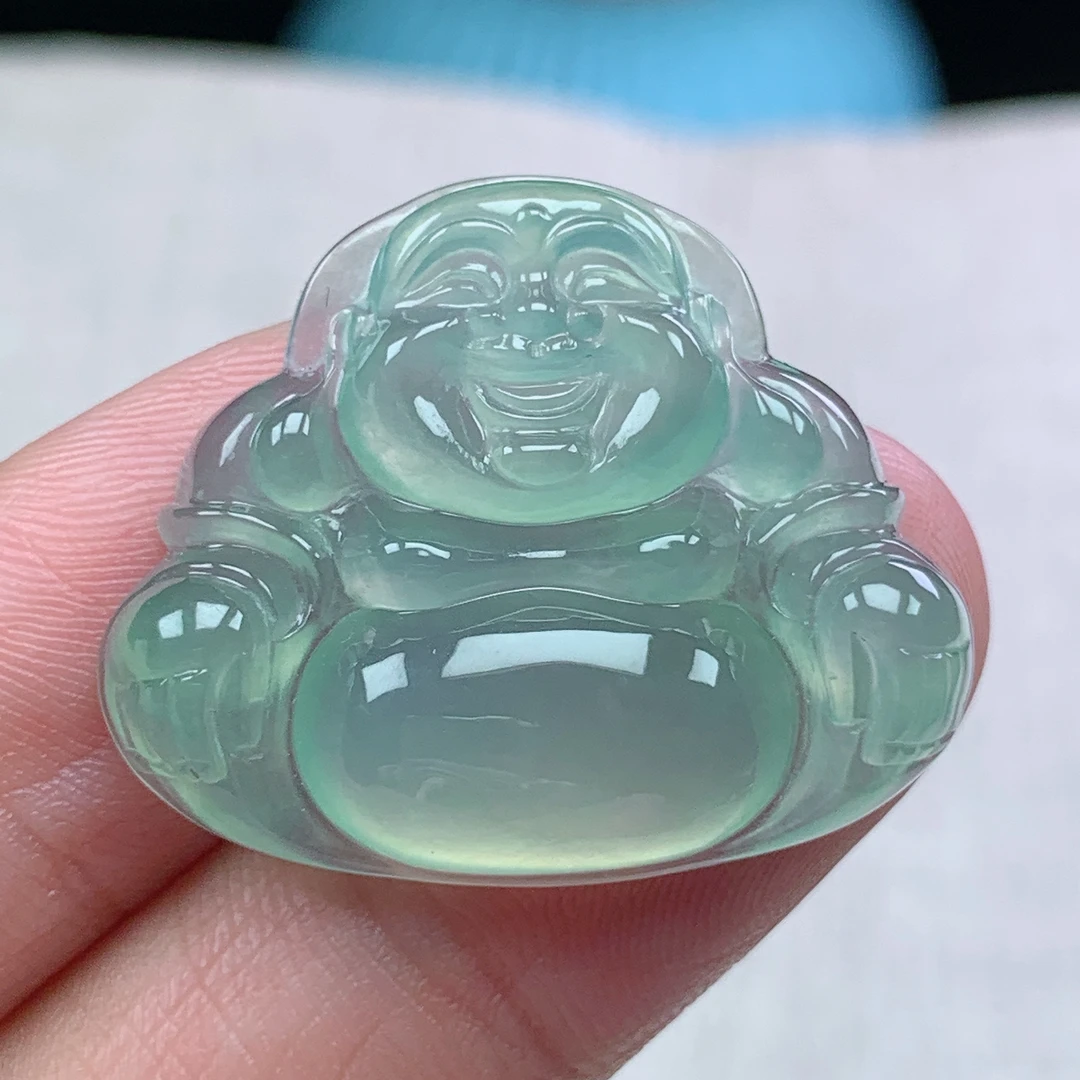 k缅甸天然翡翠A货22.7-30.3-5.9玉石冰种晴绿佛公吊坠礼物气质