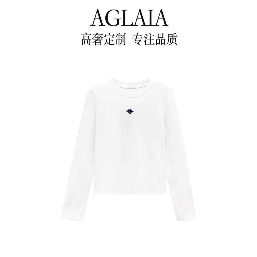 AGLAIA~早秋新款刺绣时尚休闲圆领宽松显瘦百搭打底T恤衫上衣6263