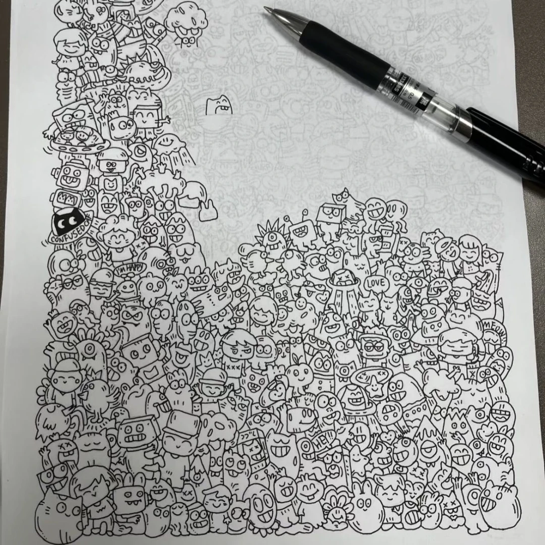 【20张送黑笔】摸鱼线条画简笔画控笔练习画画图稿上班无聊解压临摹